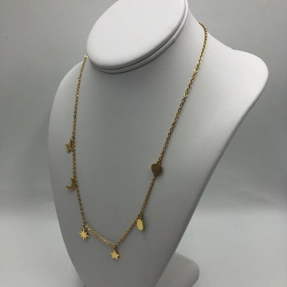 18K Gold Plated Moons Stars Stainless Steel Women's Necklace Hypoallergenic - Picture 5 of 9